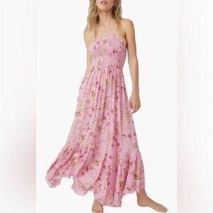 Free People Womens Heat Wave Printed Maxi Dress Pink Small